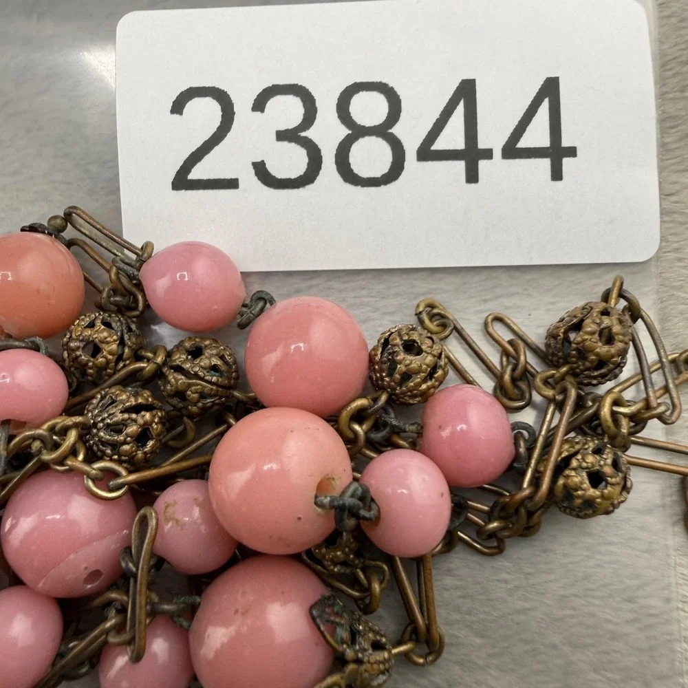 Vintage Art Deco Necklace Long‎ Statement Pink Beaded Spring 34